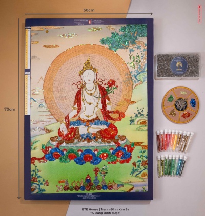 BTE Bộ Tự Đính - Ngài Tara Trắng - Tranh Đính Kim Sa - MT004